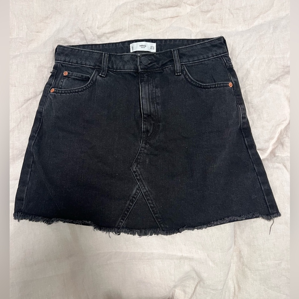 Mango black denim skirt